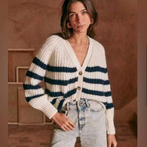 Sezane Basile Cardigan Ecru / Navy Stripe